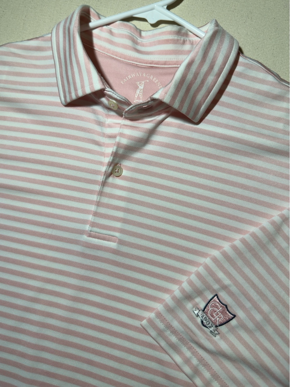 Fairway & Greene Pink and White Striped Golf Polo x Country Club of Little Rock